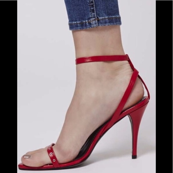 TOPSHOP Studded Limited Edition “Paisley” Leather Ankle Heels Red EU 39 / US 8.5 - Picture 8 of 15